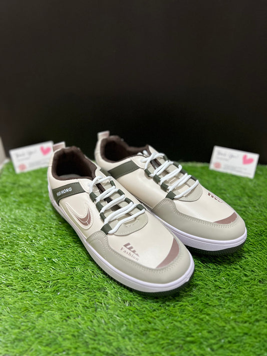 HUI HONG 'Fashion' Casual Sneakers – Beige, Olive & Brown