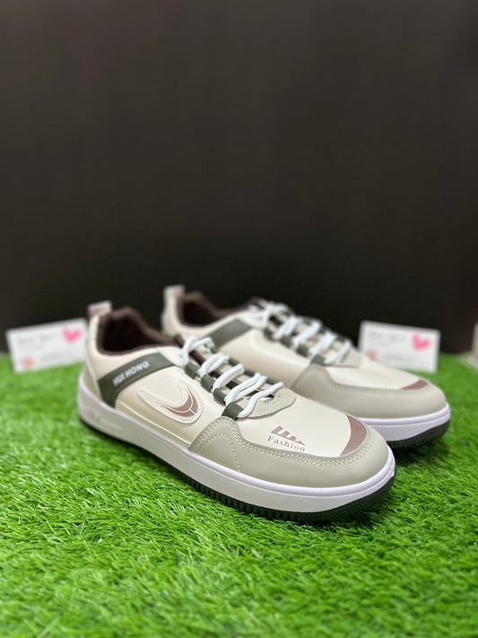 HUI HONG 'Fashion' Casual Sneakers – Beige, Olive & Brown