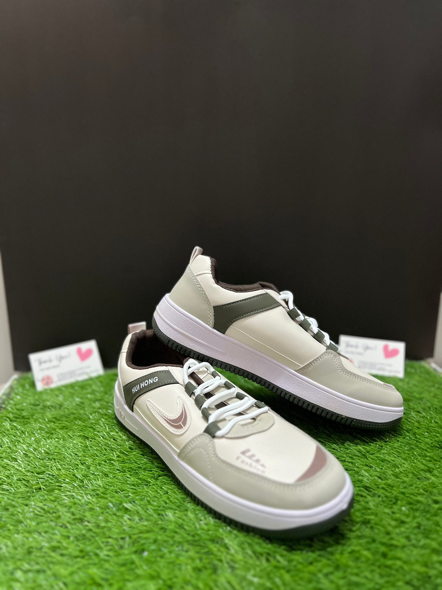 HUI HONG 'Fashion' Casual Sneakers – Beige, Olive & Brown